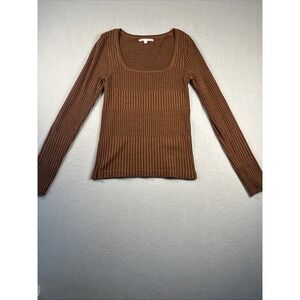 Epoque Evolution Long Sleeve Shirt Womens M Brown Textured Wool Blend Portugal